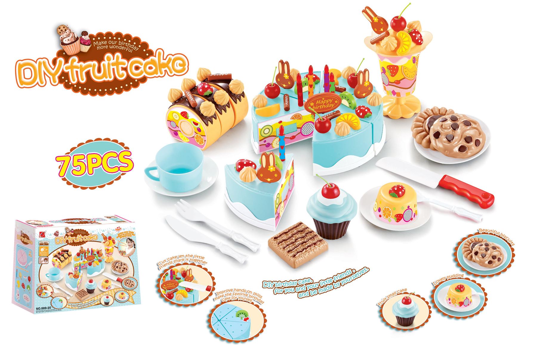 Bērnu rotaļu dzimšanas dienas torte kūka ar 75 piederumiem | Birthday Toy Cake for Children