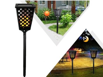 Dārza LED Lampa Laterna Apgaismojums ar Saules Bateriju un Krēslas Sensoru, IP65 | Garden Lamp Torch Lantern with Solar Battery