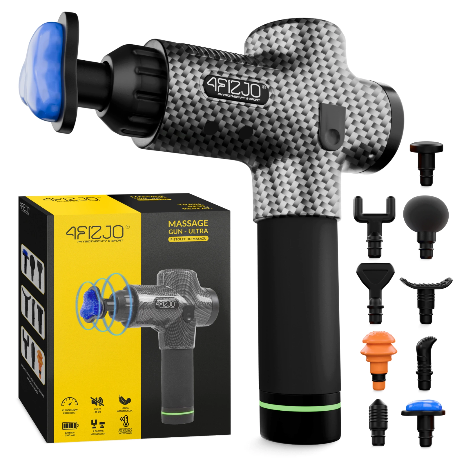 Masāžas pistole MASSAGE GUN ULTRA ar dzesēšanas uzgali